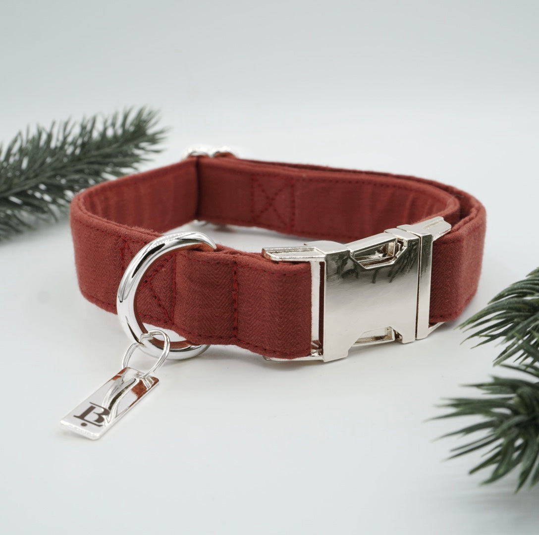 Collar in Cranberry Red, Silver Hardware