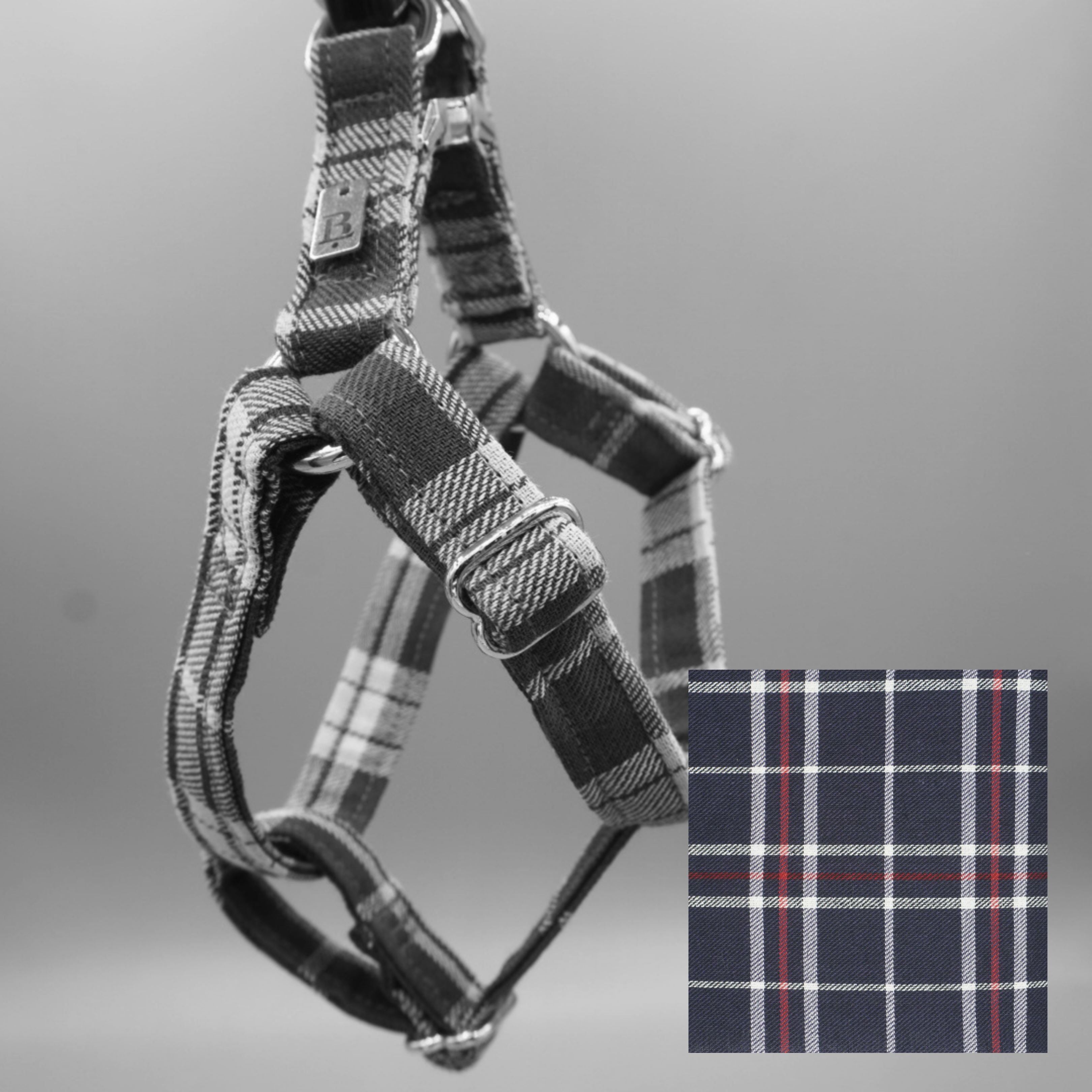 Harness in Indigo Plaid, Gold hardware