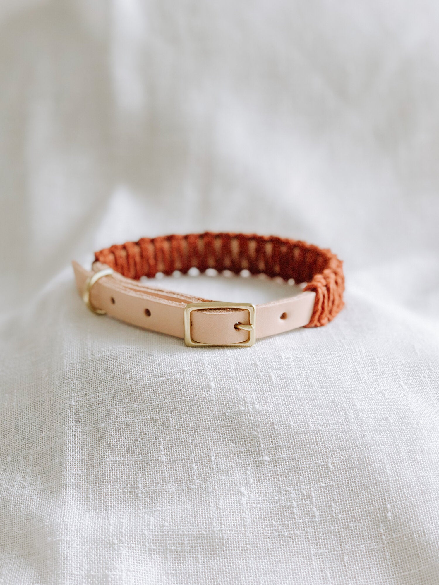 Ember & Ivory Macrame & Vegetable Leather Collar in Natural/Rust