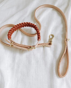 Ember & Ivory Macrame & Vegetable Leather Collar in Natural/Rust