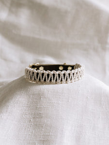 Ember & Ivory Macrame & Vegetable Leather Collar in Olive/Ivory