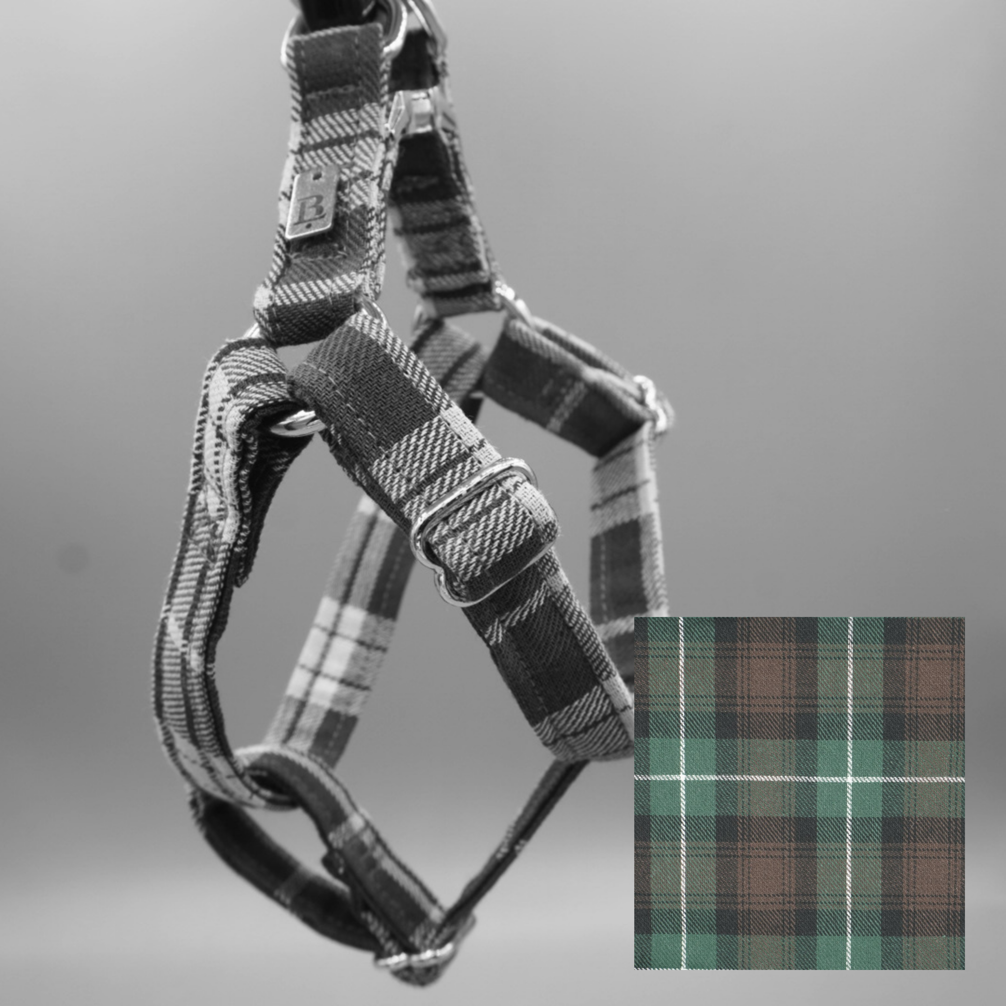 Harness in Forest Plaid, Silver hardware