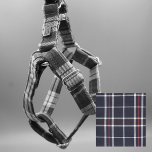 Harness in Indigo Plaid, Silver hardware