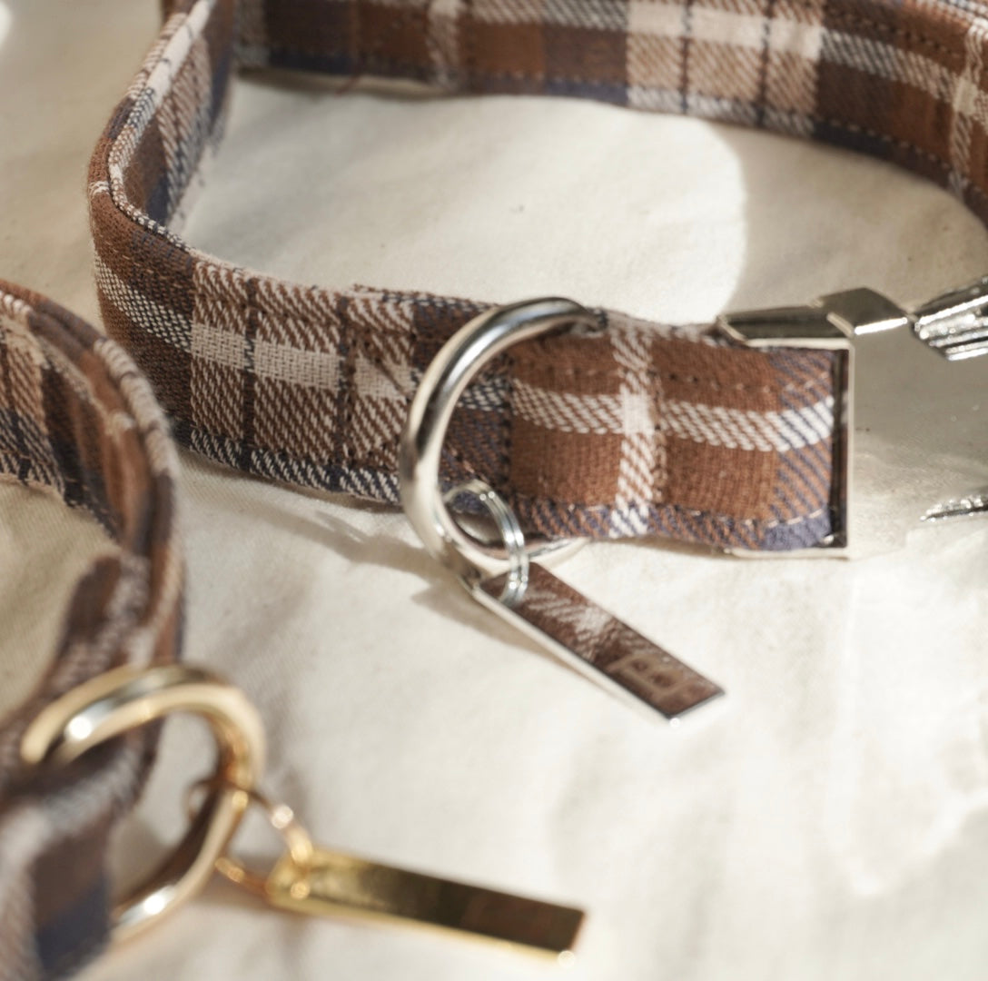 Collar in Ginger Plaid, Silver hardware