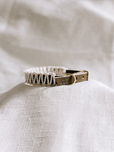 Ember & Ivory Macrame & Vegetable Leather Collar in Olive/Ivory
