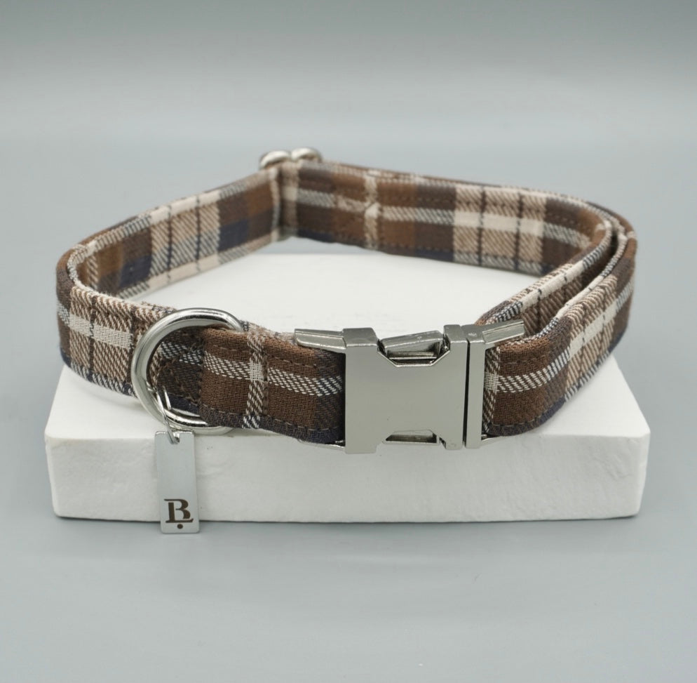 Collar in Ginger Plaid, Silver hardware – Bashe London
